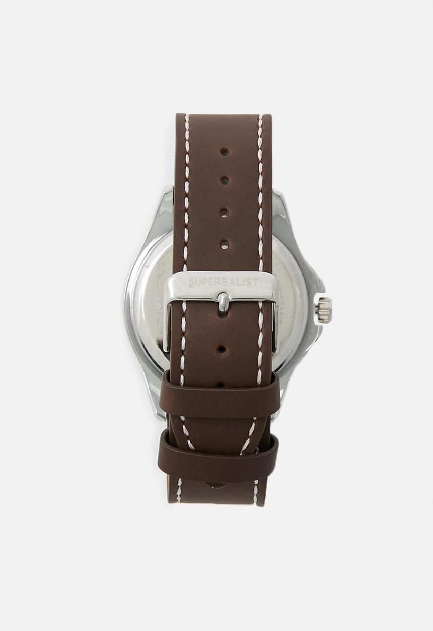 Superbalist - Connor stitch detail leather watch - brown