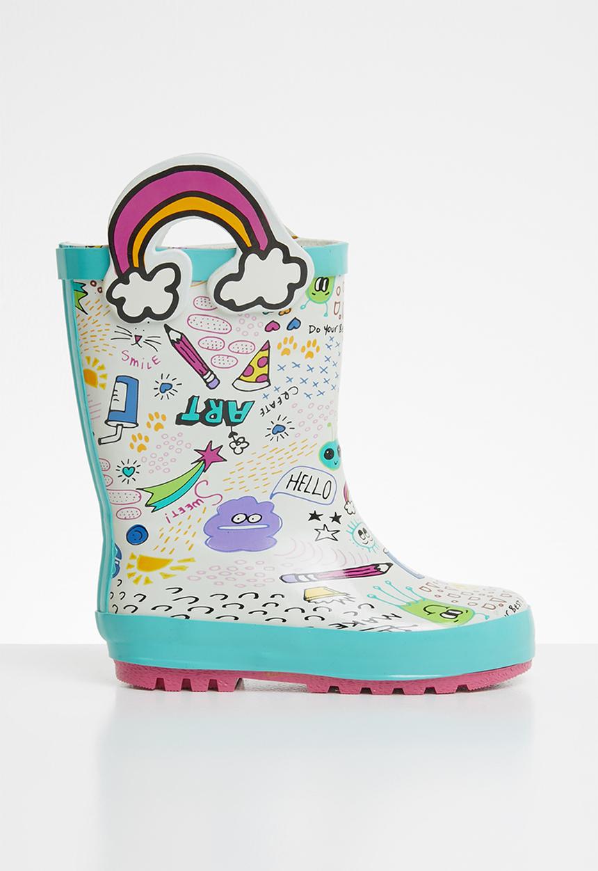 Pop Candy - Fun graphic rain boot - blue & white
