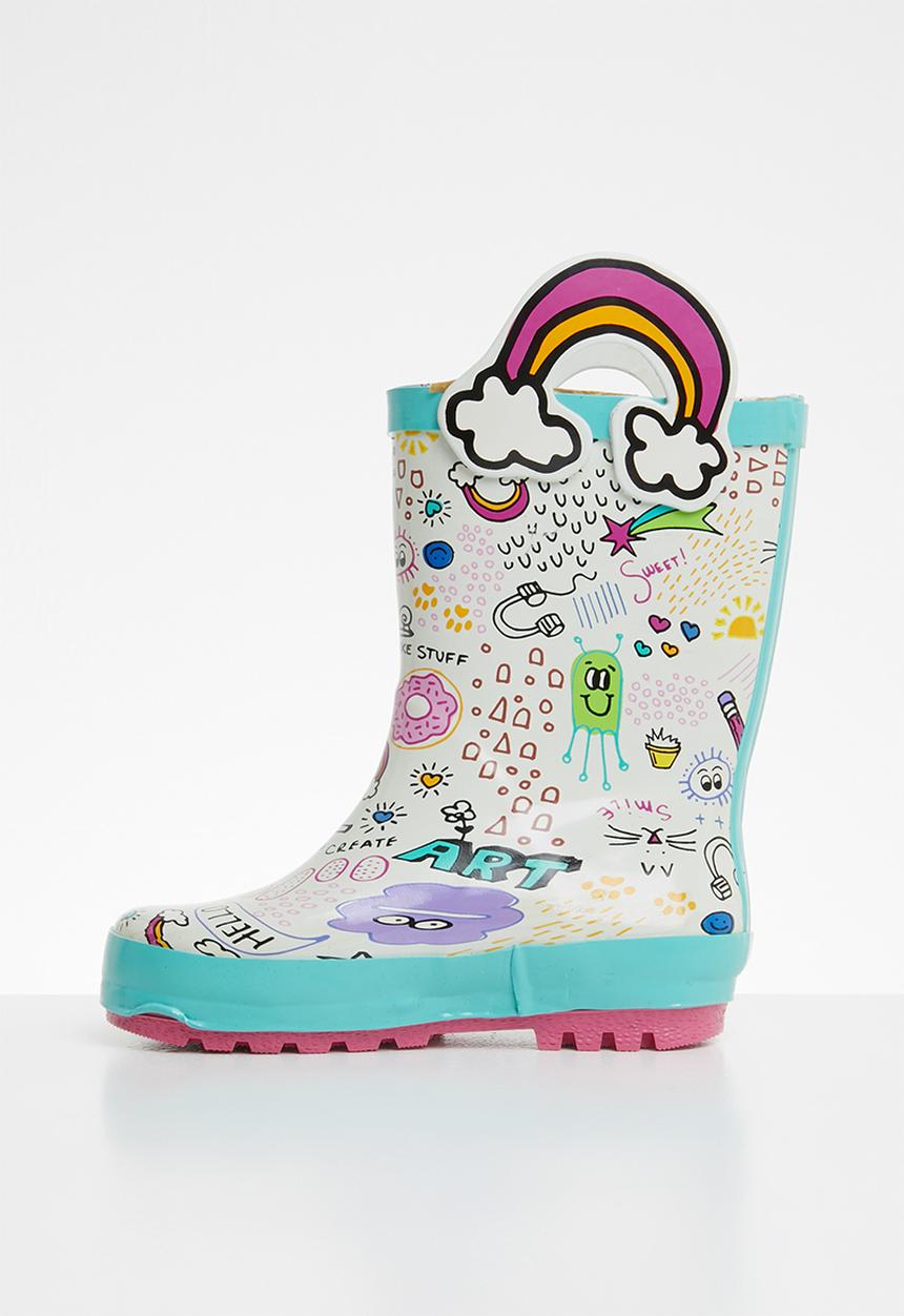 Pop Candy - Fun graphic rain boot - blue & white