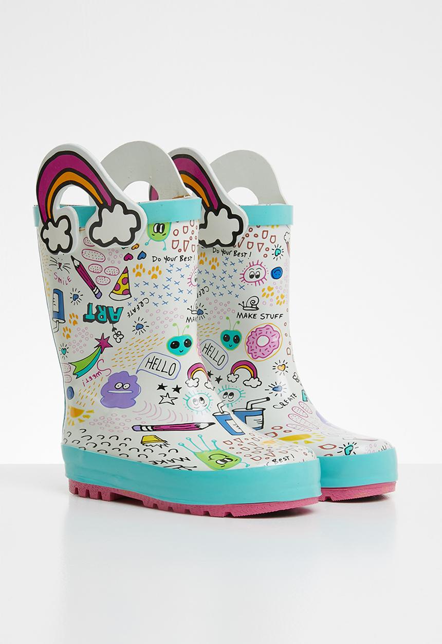 Pop Candy - Fun graphic rain boot - blue & white