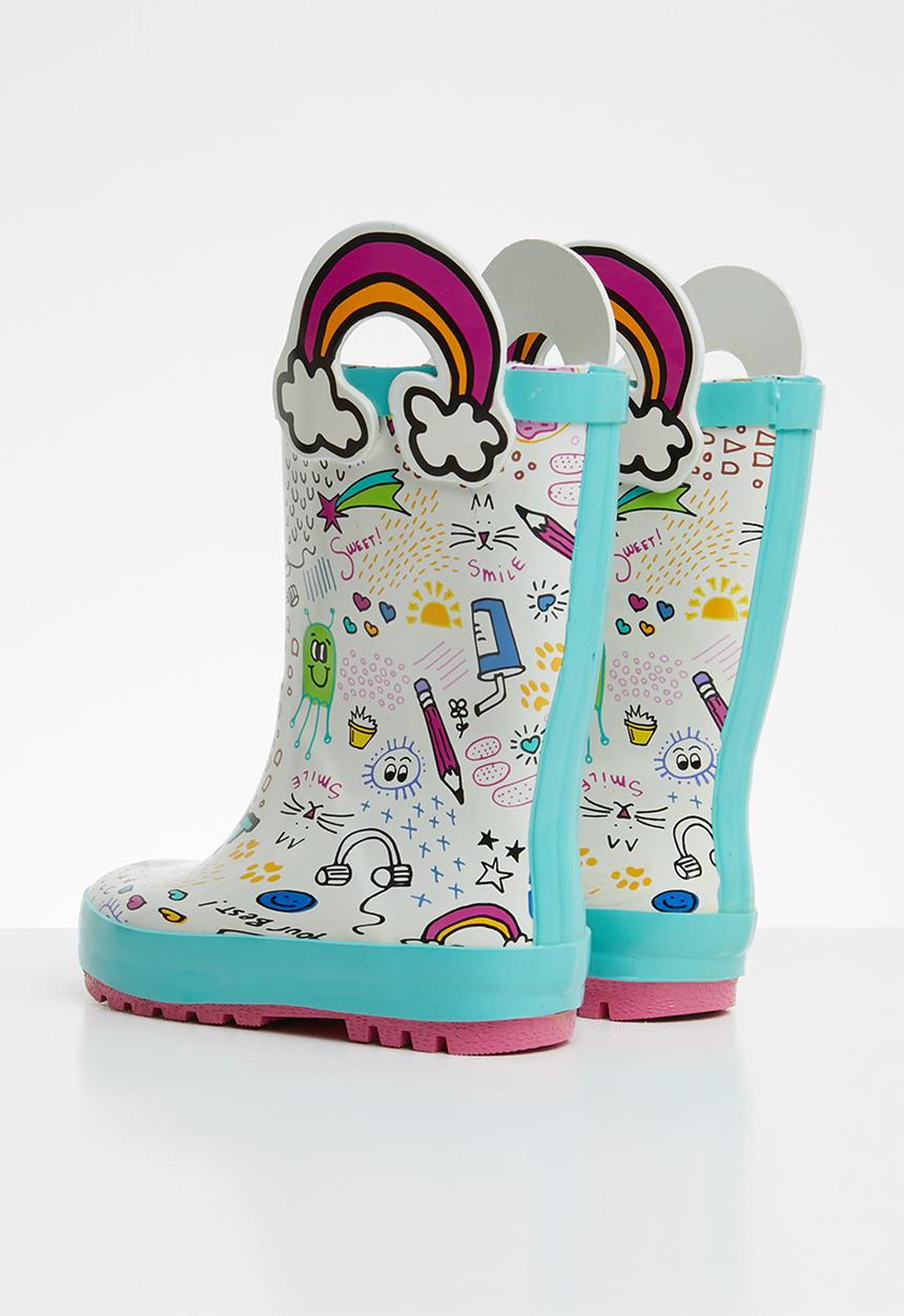 Pop Candy - Fun graphic rain boot - blue & white