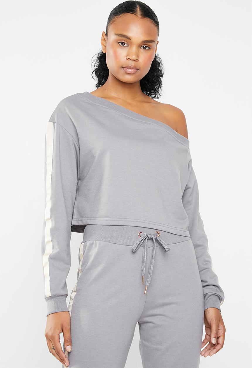 South Beach  - Coffee cream crop off the shoulder jumper - grey