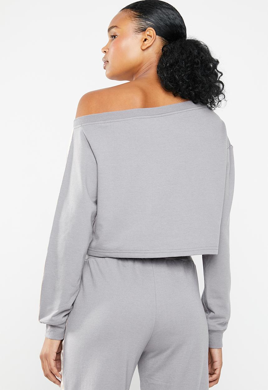 South Beach  - Coffee cream crop off the shoulder jumper - grey