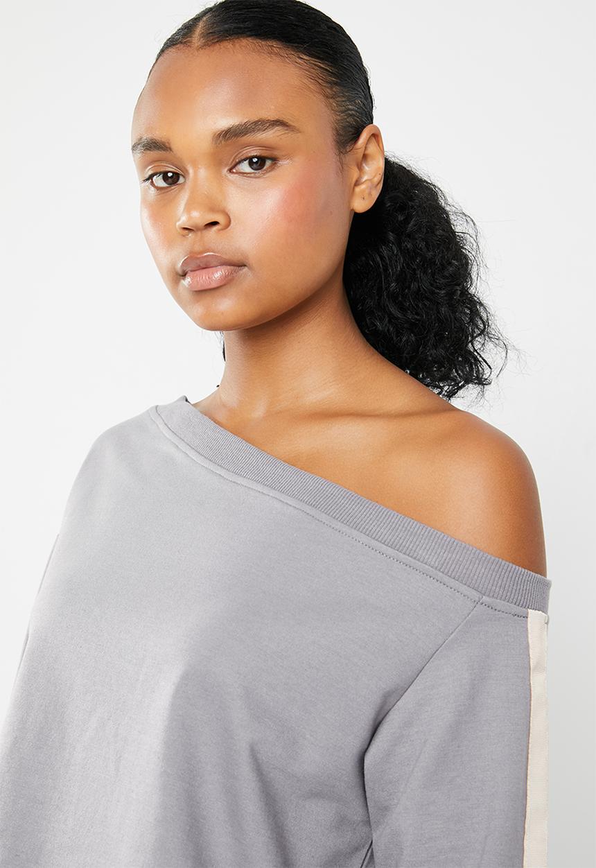 South Beach  - Coffee cream crop off the shoulder jumper - grey