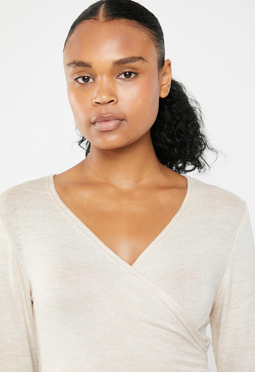 South Beach  - Coffee cream dance soft knit wrap cardigan - neutral