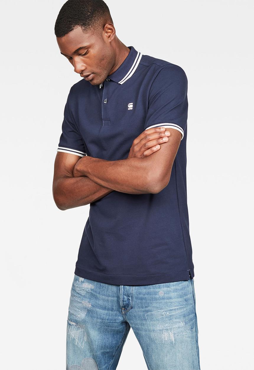 G-STAR - Dunda slim fit stripe polo - blue