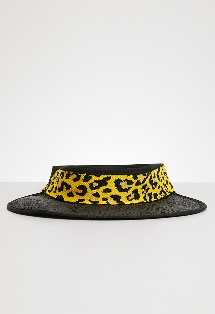Superbalist - Panama visor with leopard print trim - black