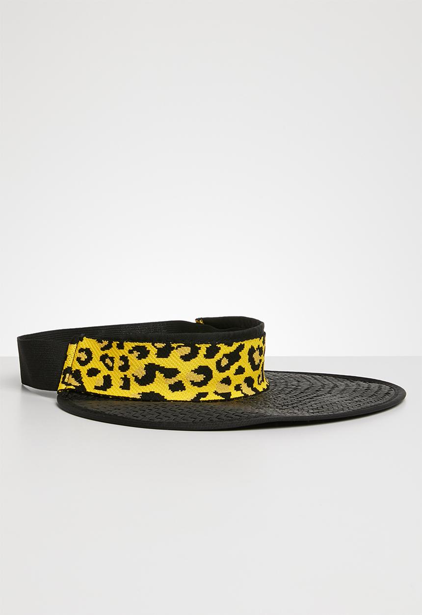 Superbalist - Panama visor with leopard print trim - black