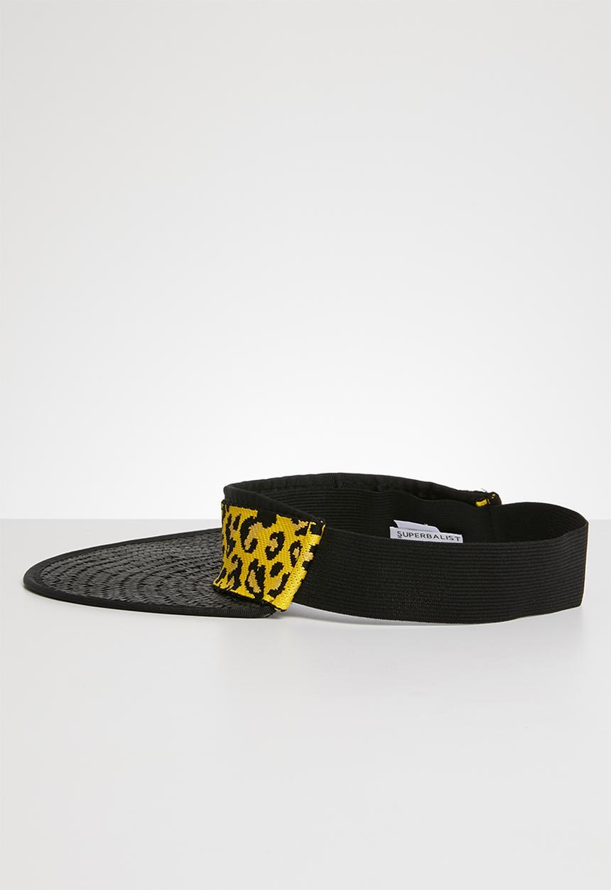 Superbalist - Panama visor with leopard print trim - black