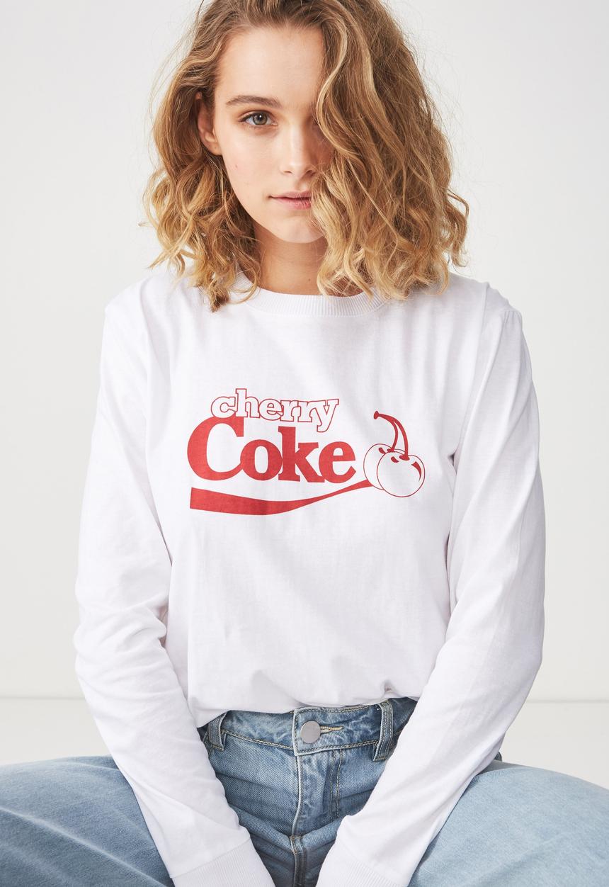 Cotton On - Tbar Tammy chopped cherry Coke graphic tee - white