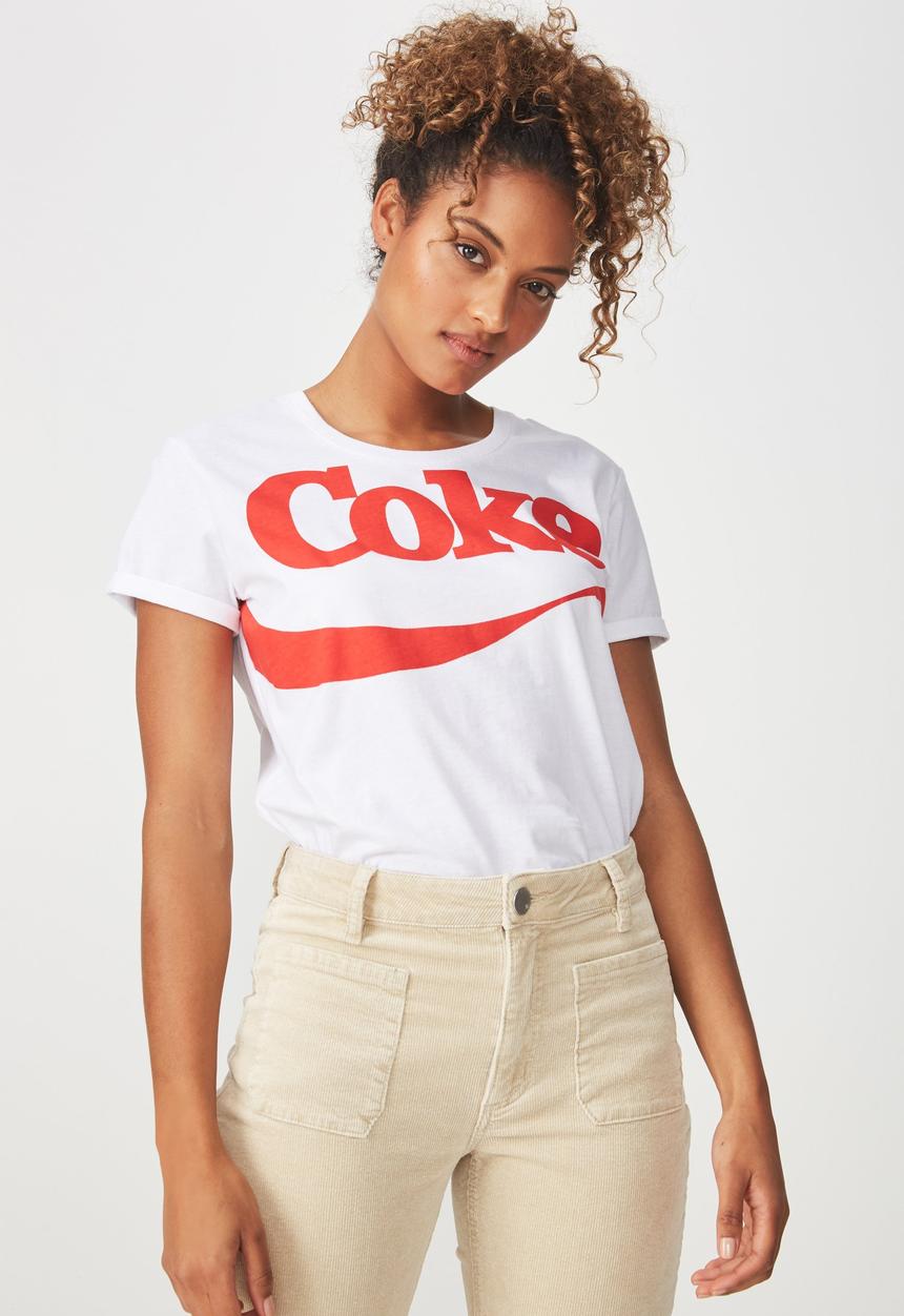 Cotton On - Tbar fox Coke logo graphic tee - white