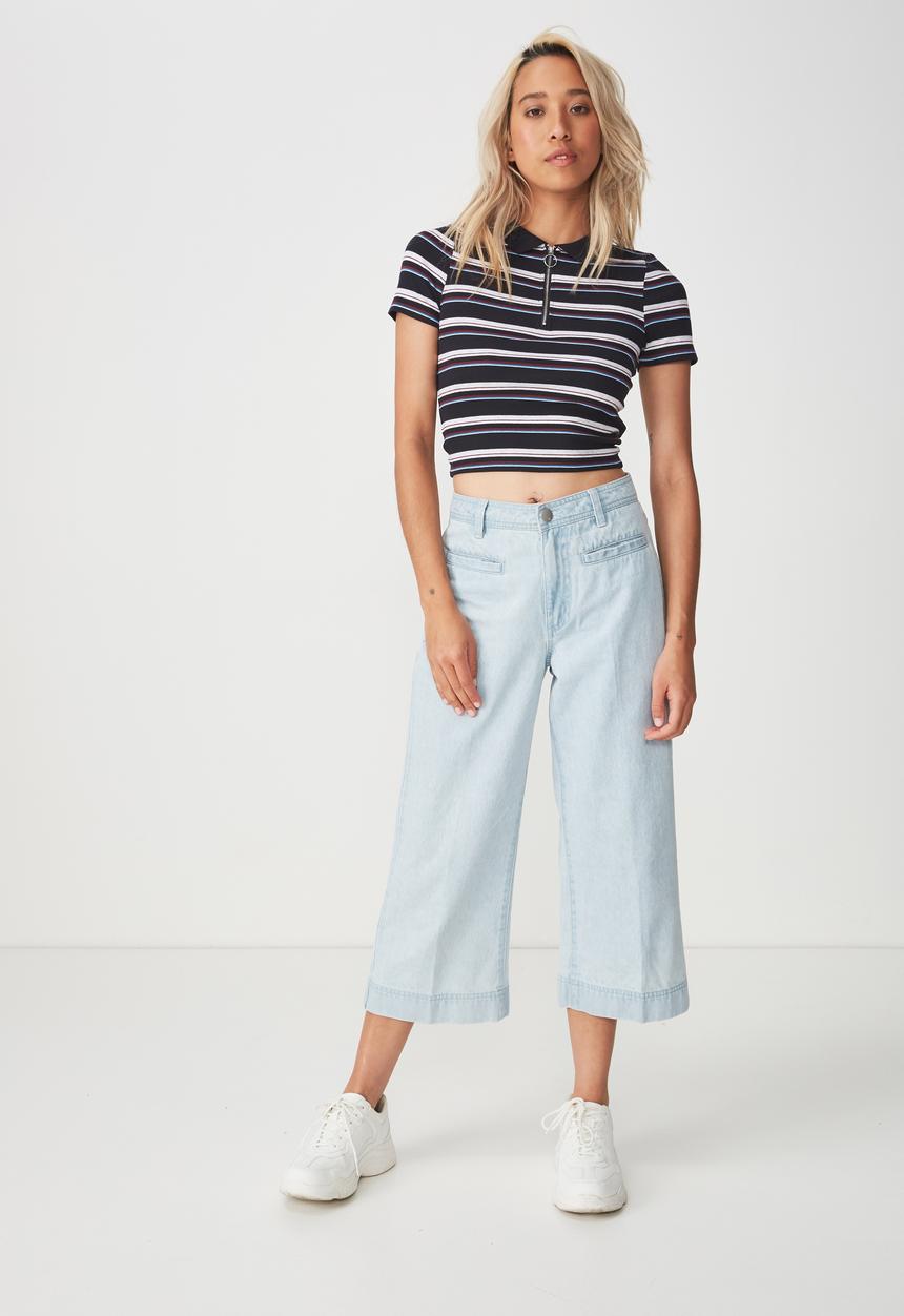 Cotton On - Nadine zip front short sleeve tee - multi 