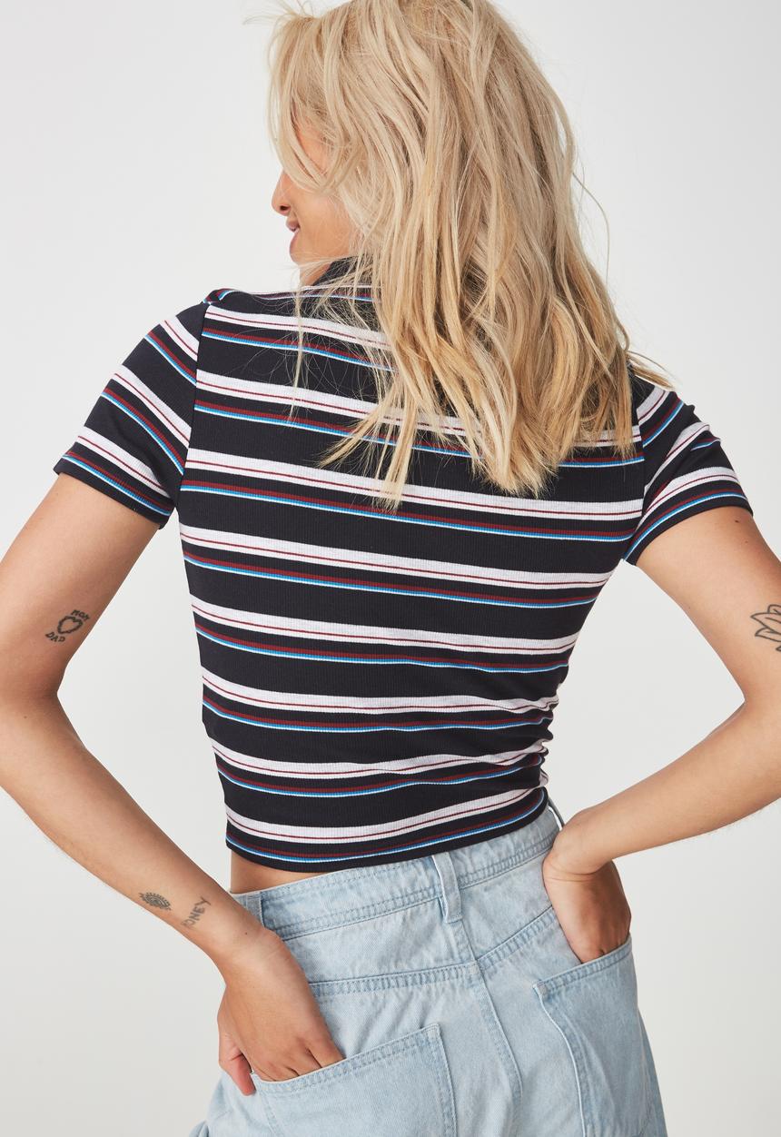Cotton On - Nadine zip front short sleeve tee - multi 