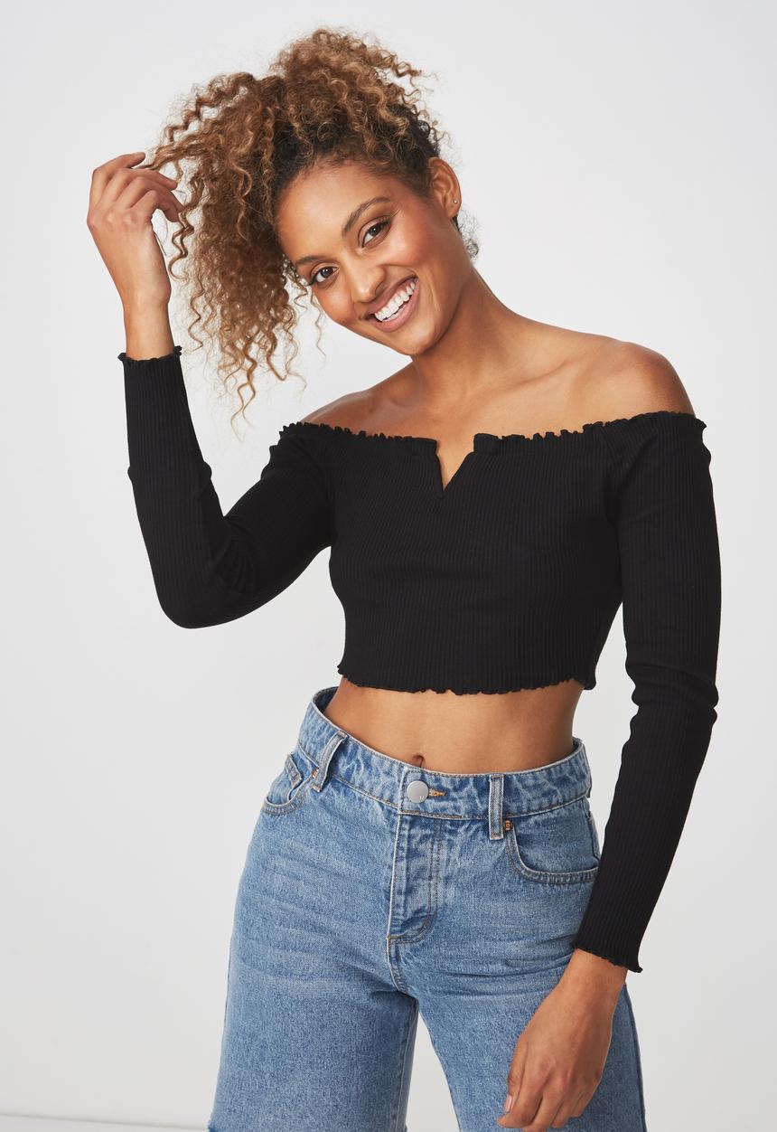 Cotton On - Lani v notch cropped top - black