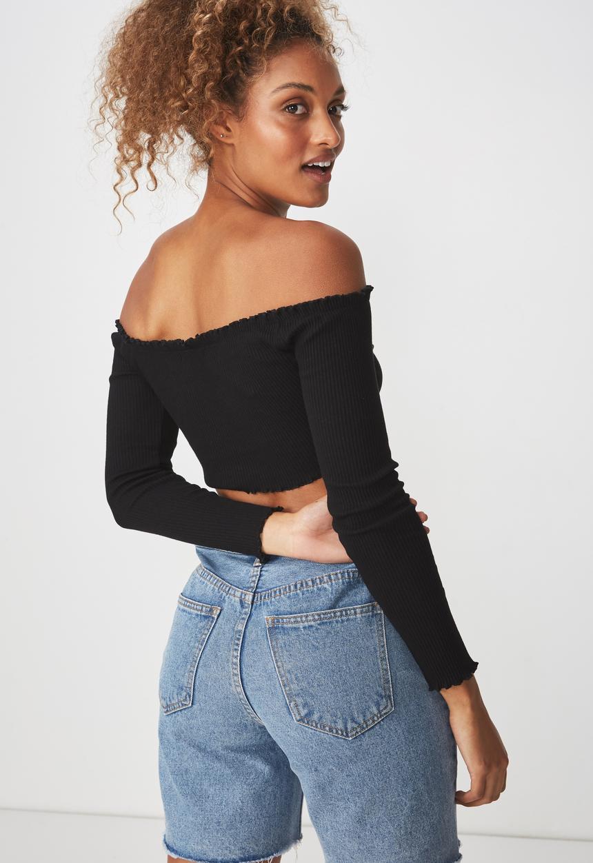 Cotton On - Lani v notch cropped top - black