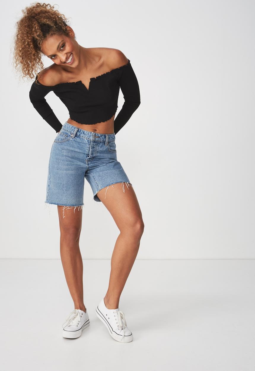 Cotton On - Lani v notch cropped top - black