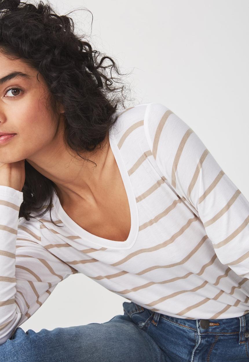 Cotton On - Karly long sleeve top - white & beige 