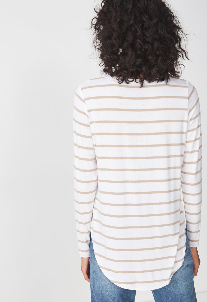Cotton On - Karly long sleeve top - white & beige 