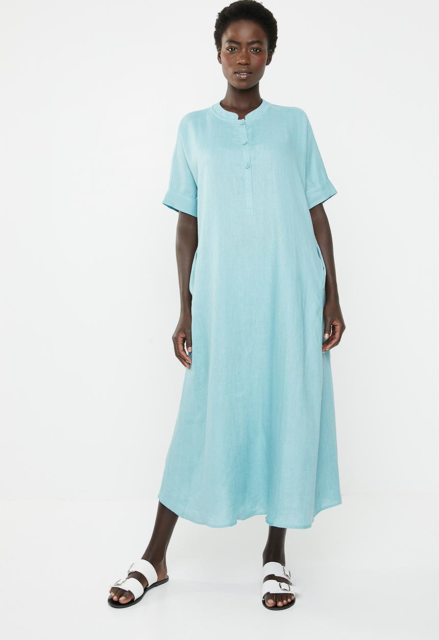 AMANDA LAIRD CHERRY - Lumka stripe kaftan with front tie - blue