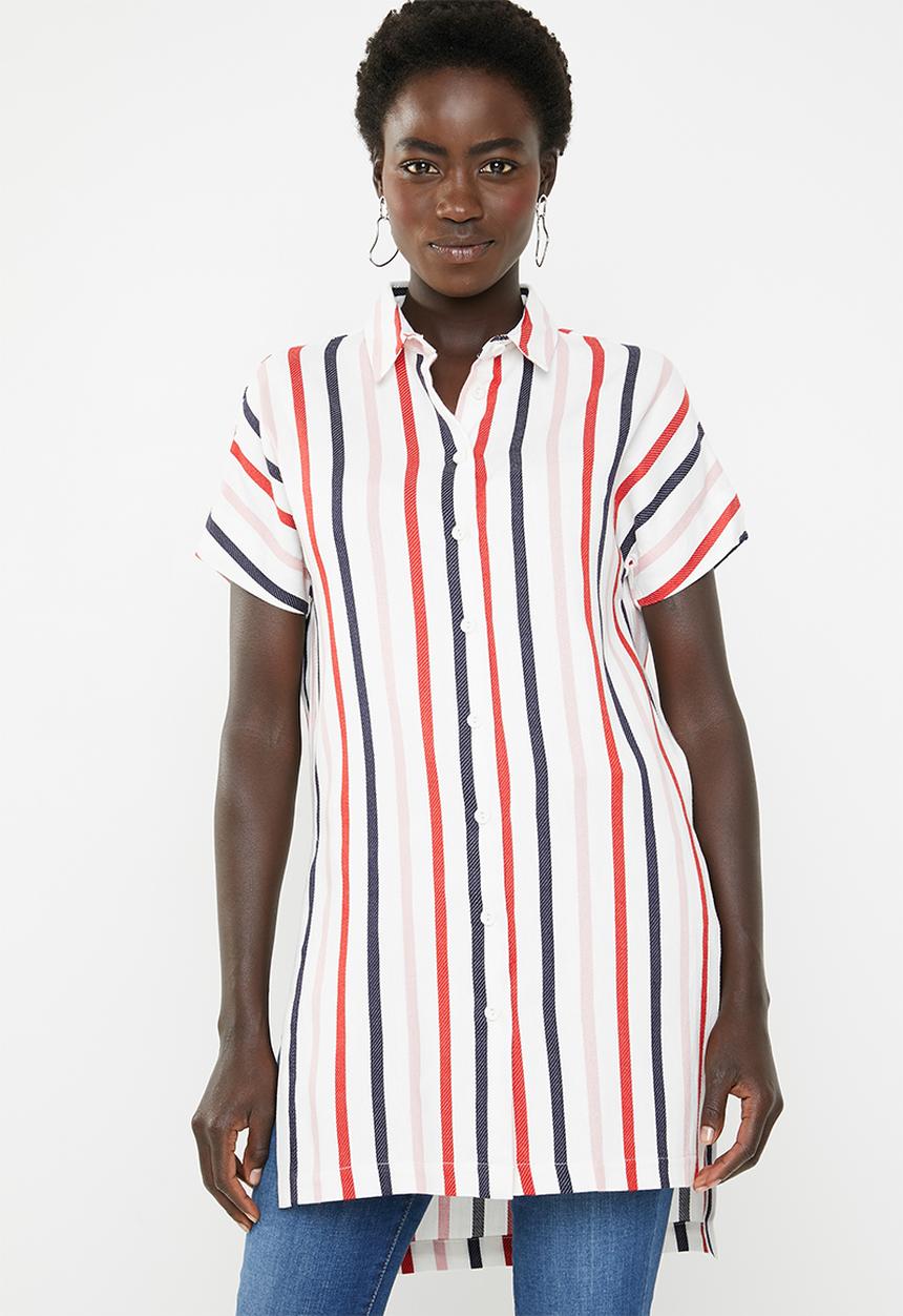 AMANDA LAIRD CHERRY - Thozoma stripey tunic with side splits - white