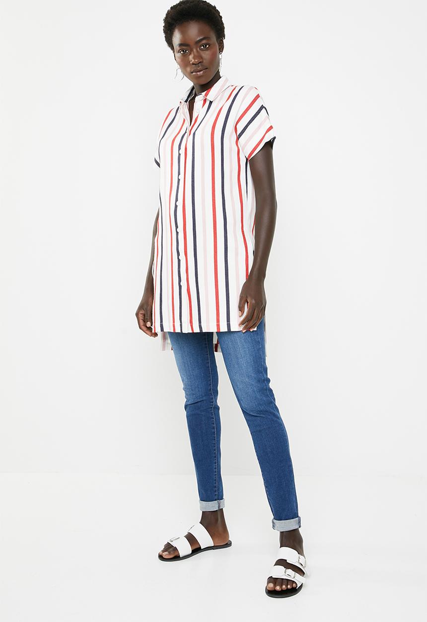 AMANDA LAIRD CHERRY - Thozoma stripey tunic with side splits - white