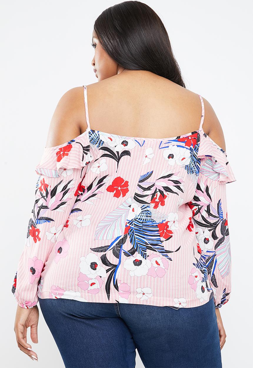 STYLE REPUBLIC PLUS - Cold shoulder frill top - multi