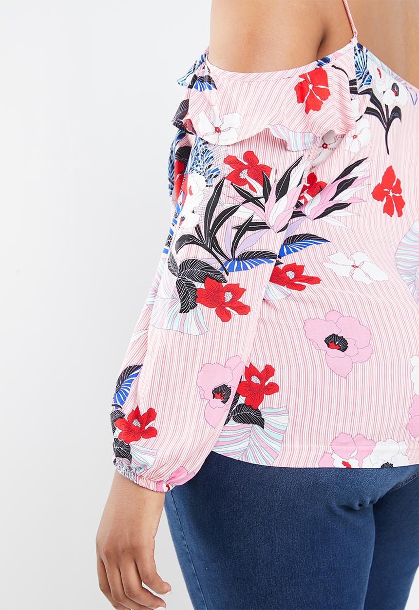 STYLE REPUBLIC PLUS - Cold shoulder frill top - multi