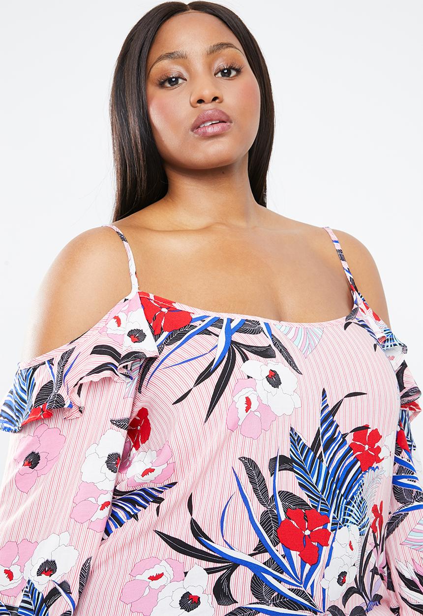 STYLE REPUBLIC PLUS - Cold shoulder frill top - multi