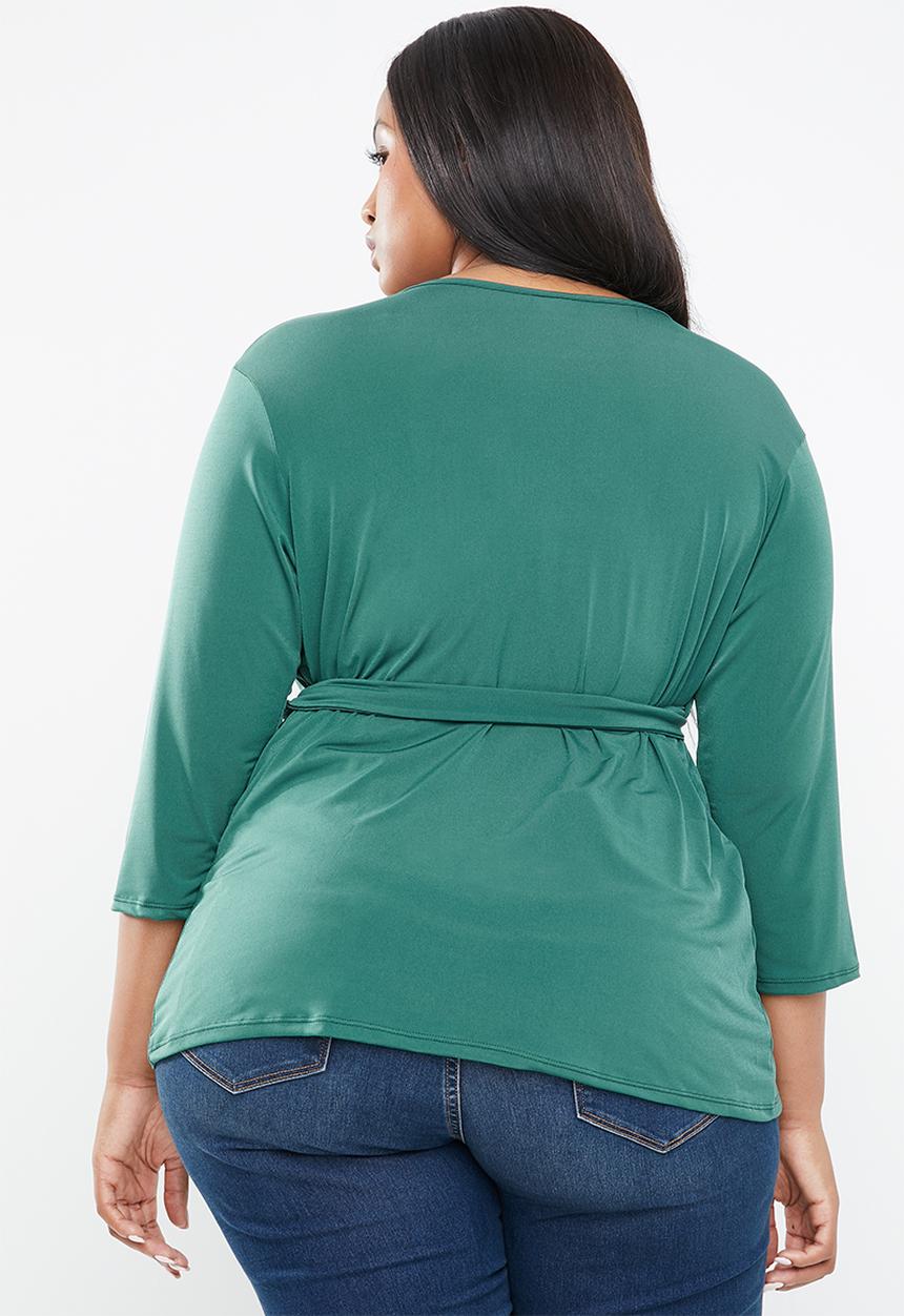 STYLE REPUBLIC PLUS - Self- tie wrap top - green