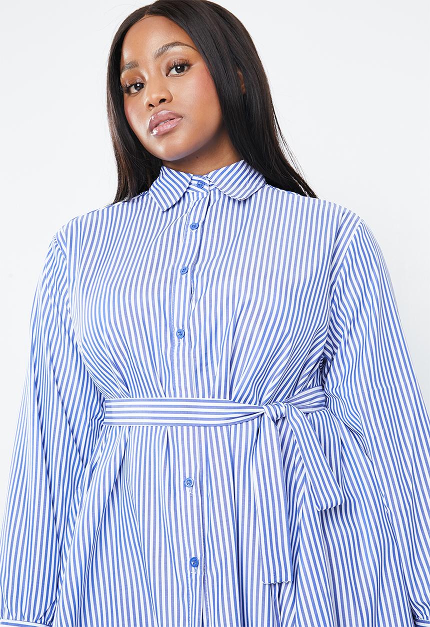 STYLE REPUBLIC PLUS - Dip hem tunic - blue & white