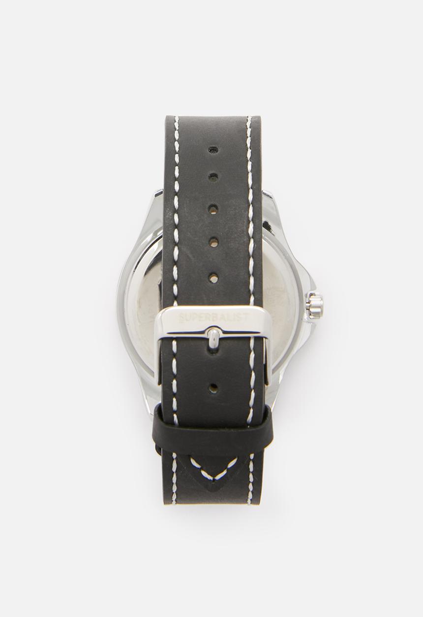 Superbalist - Connor stitch detail leather watch - black & red