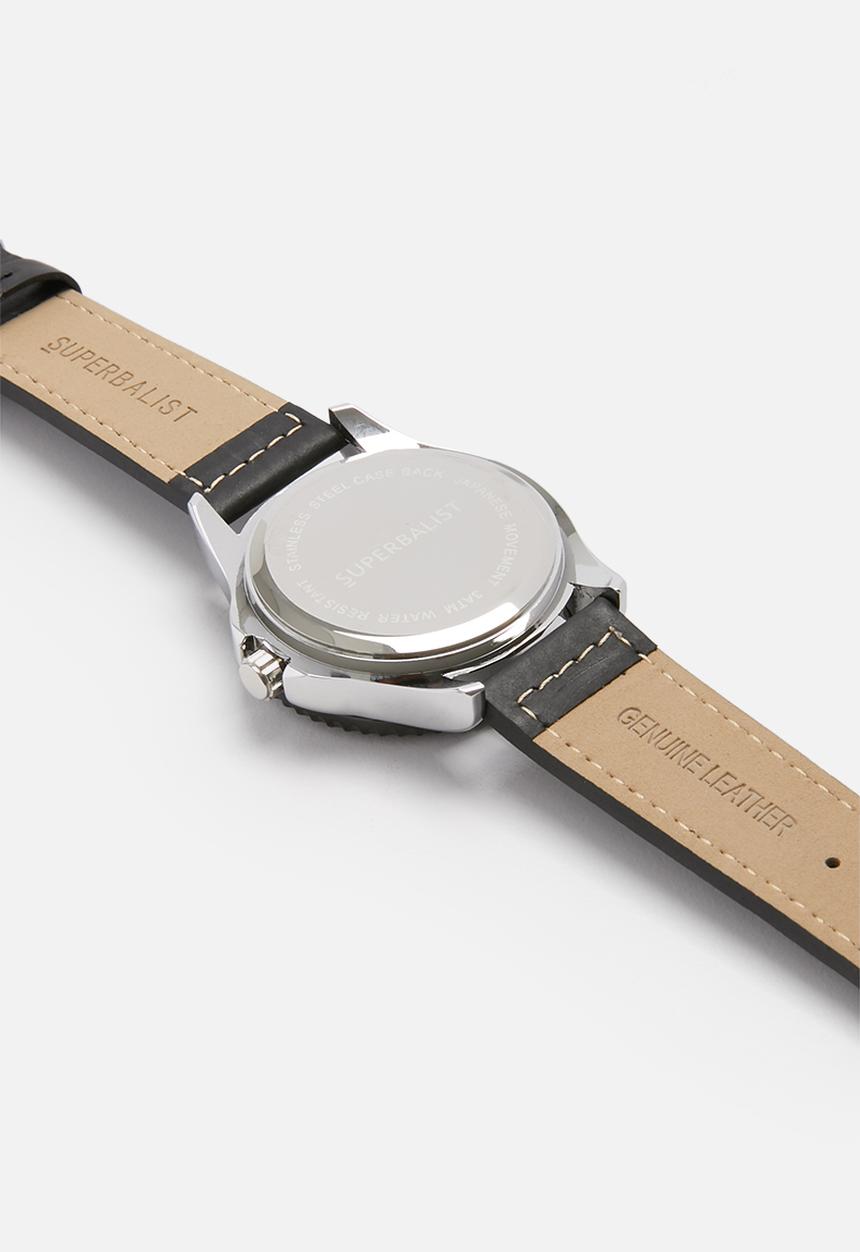 Superbalist - Connor stitch detail leather watch - black & red