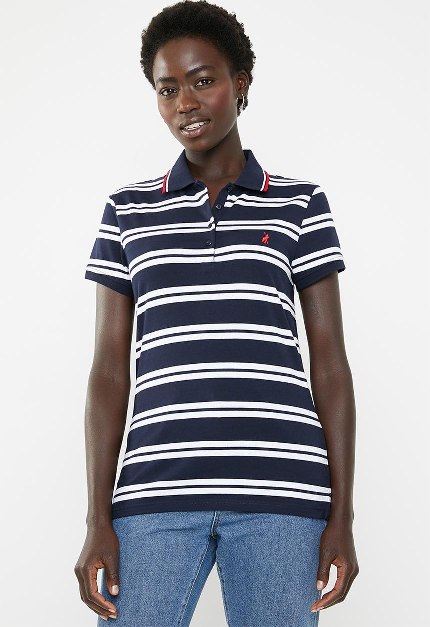 POLO - Anna striped golfer - navy & white