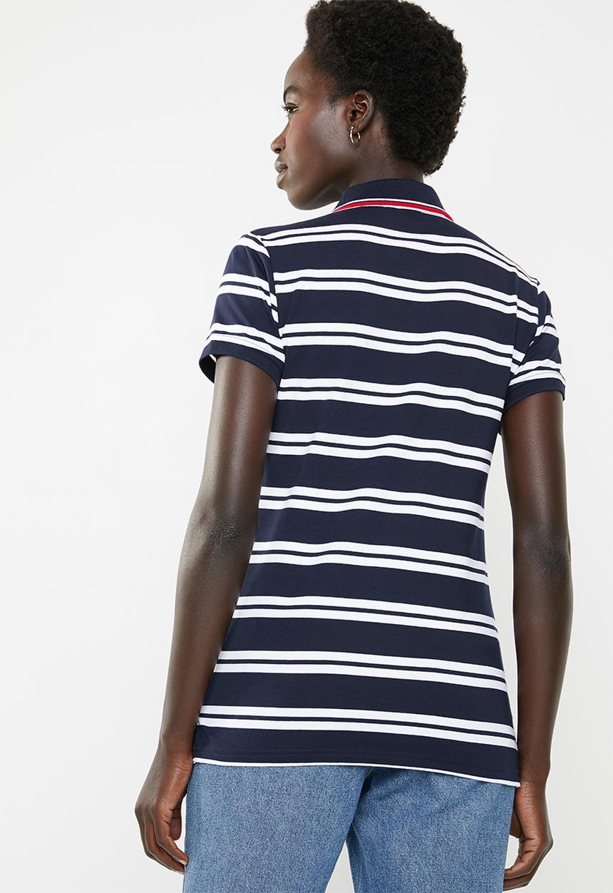 POLO - Anna striped golfer - navy & white
