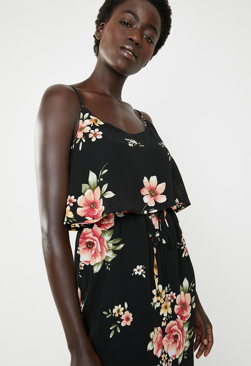Revenge - Spaghetti strap overlay dress - black