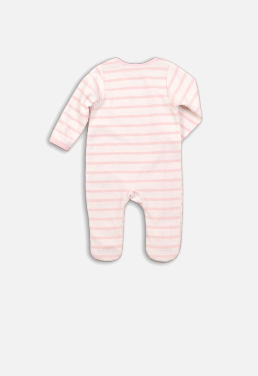 MINOTI - Penguin velour stripe sleepsuit - pink