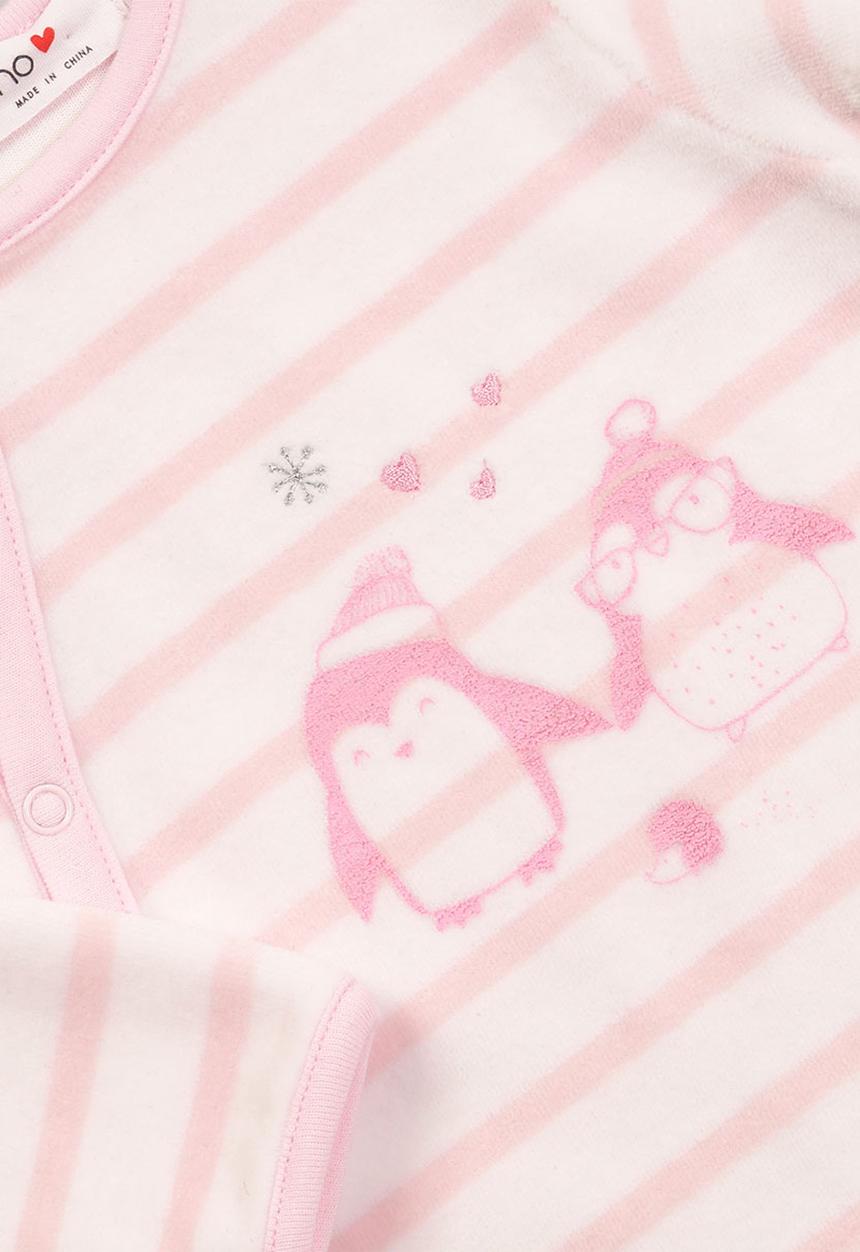 MINOTI - Penguin velour stripe sleepsuit - pink