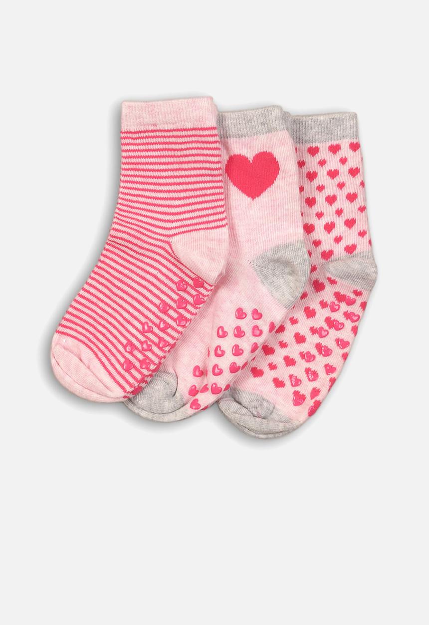 MINOTI - 3 pack heart design ankle socks - pink & grey