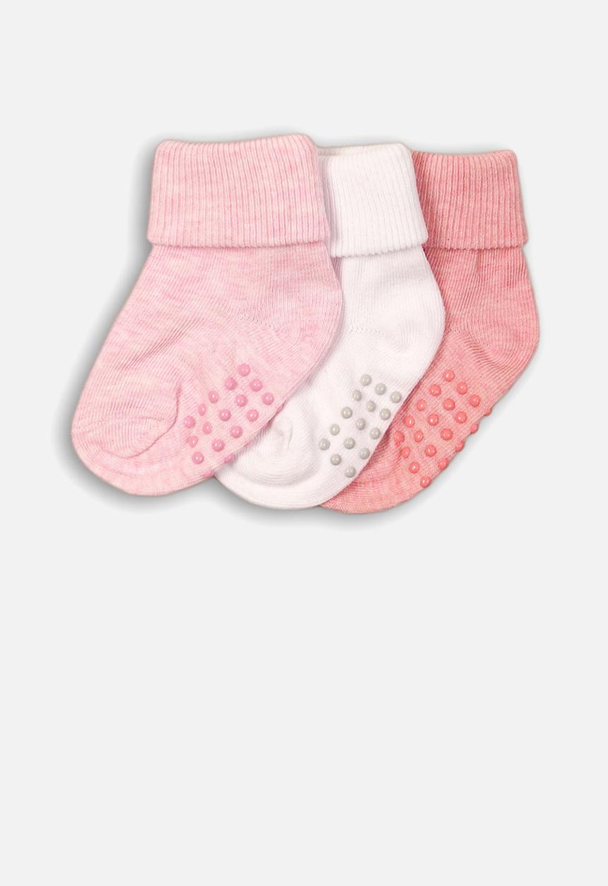 MINOTI - 3 pack turned down ankle socks - pink & white
