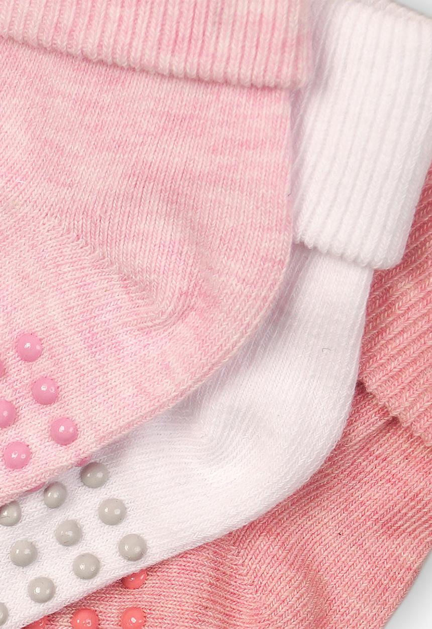 MINOTI - 3 pack turned down ankle socks - pink & white
