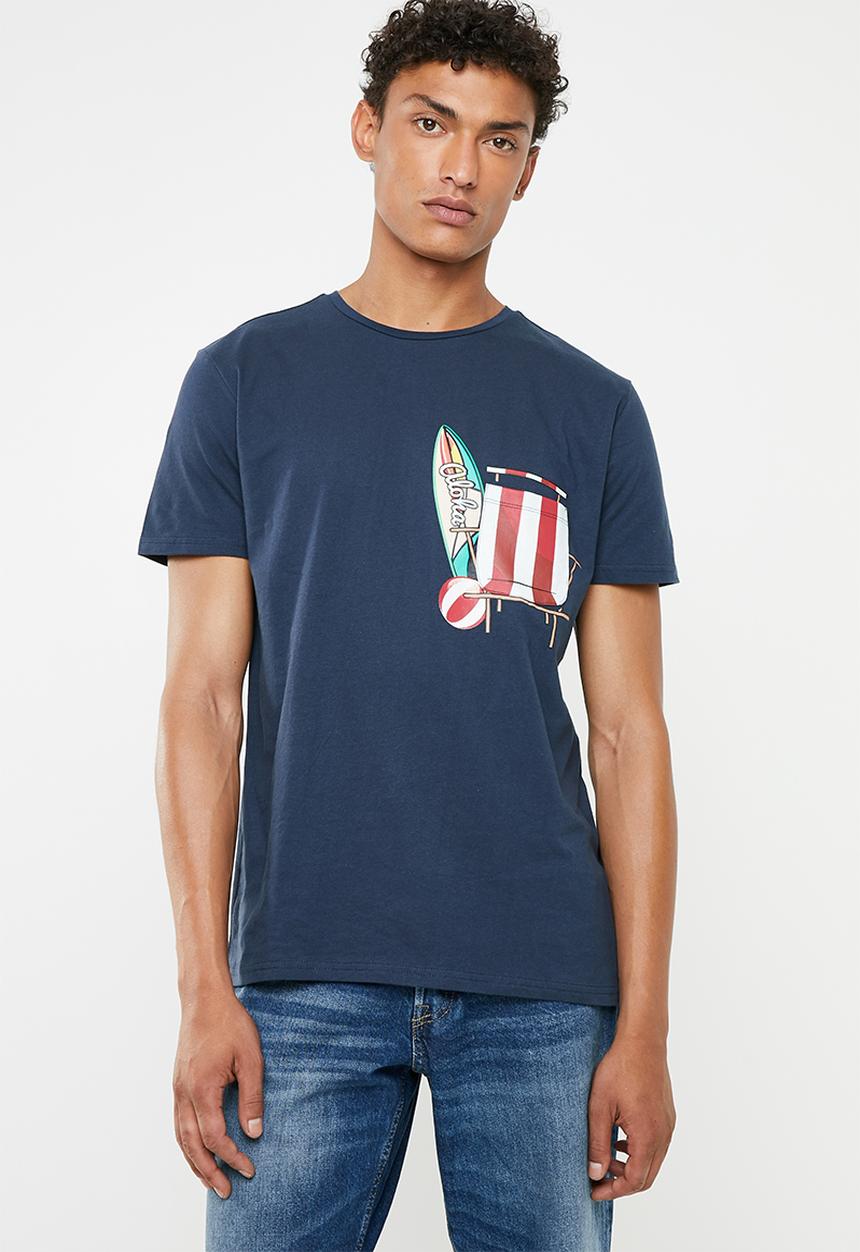 STYLE REPUBLIC - Pia printed tee with chest pocket - navy