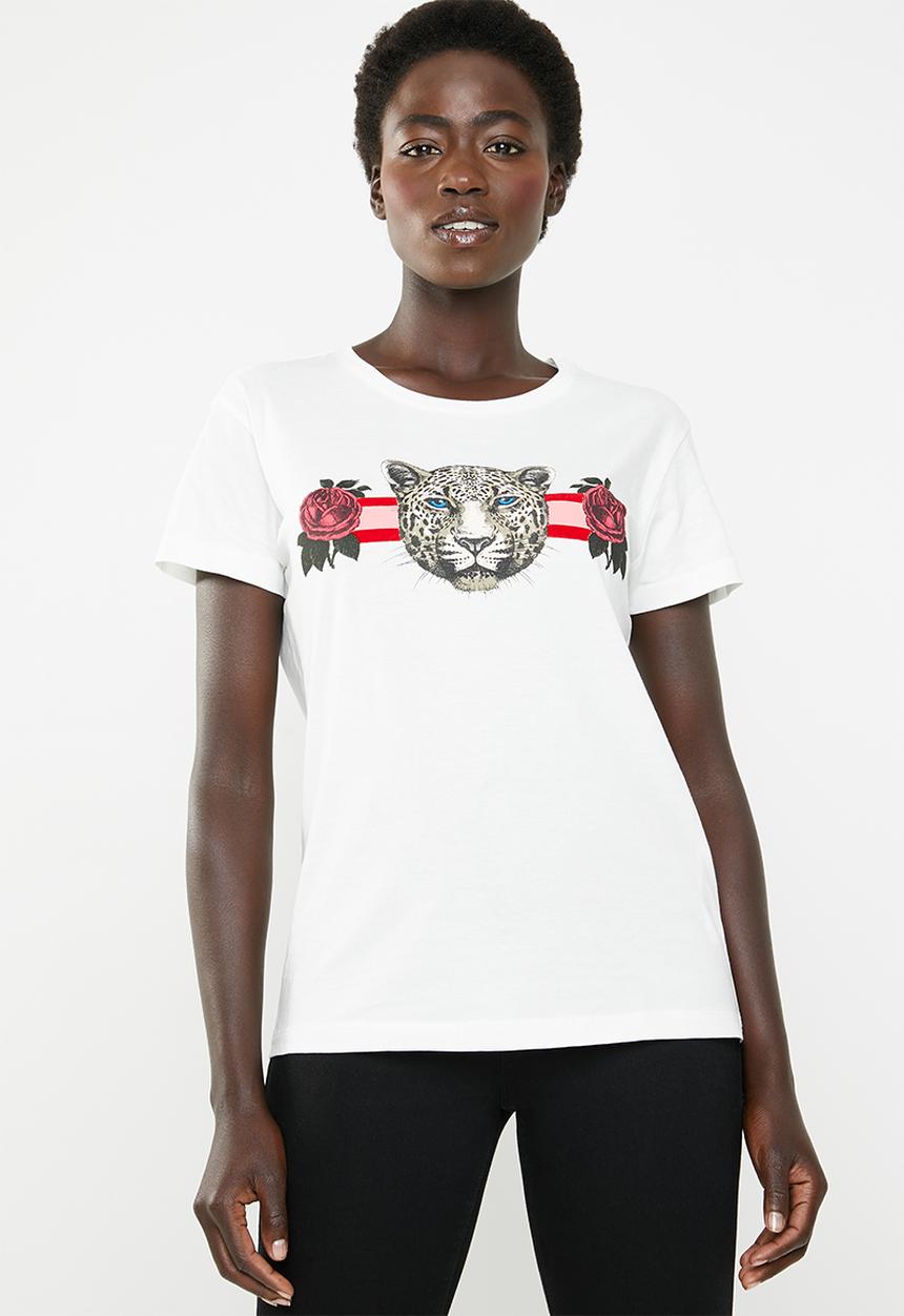 Jacqueline de Yong - Dona short sleeve print top - white