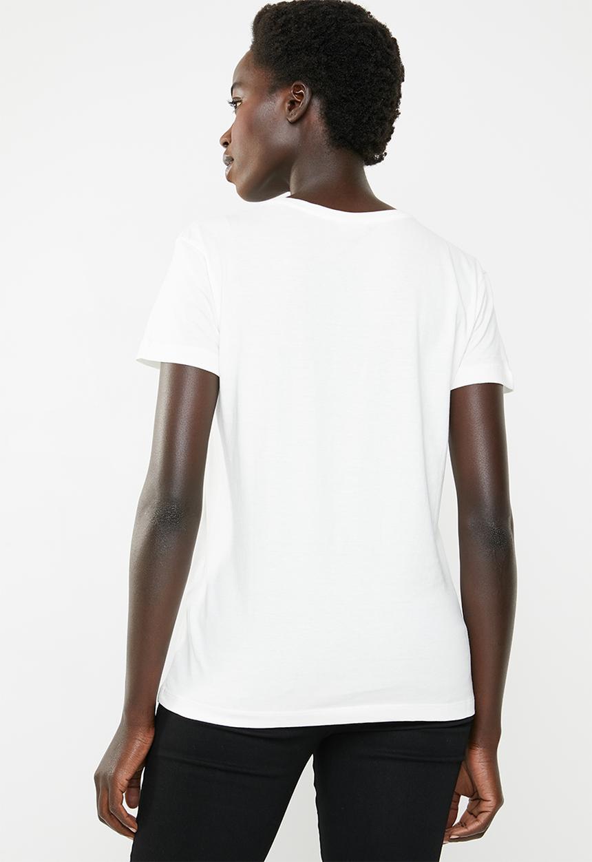 Jacqueline de Yong - Dona short sleeve print top - white