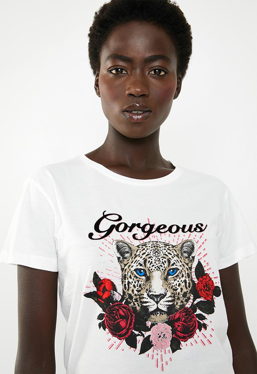Jacqueline de Yong - Dona short sleeve print top - white