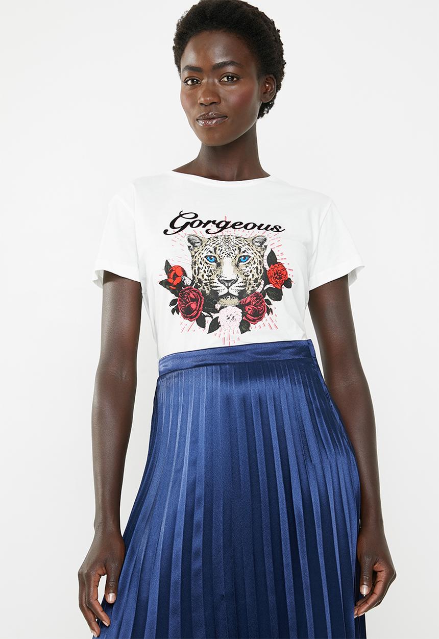 Jacqueline de Yong - Dona short sleeve print top - white