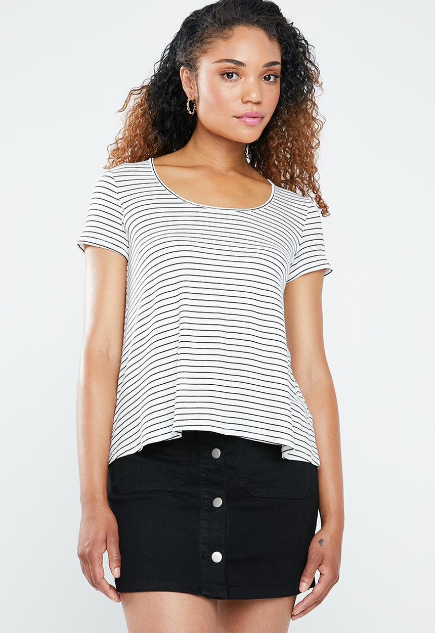 Forever21 - Short sleeve striped T-Shirt  - black