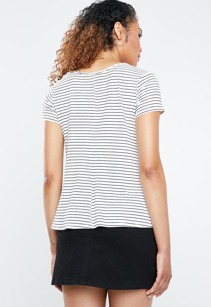 Forever21 - Short sleeve striped T-Shirt  - black