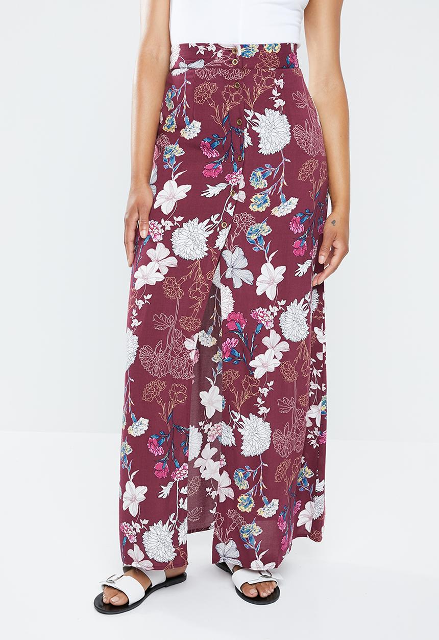 Forever21 - Floral wrap maxi skirt - burgundy