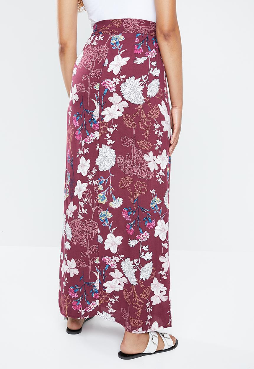 Forever21 - Floral wrap maxi skirt - burgundy