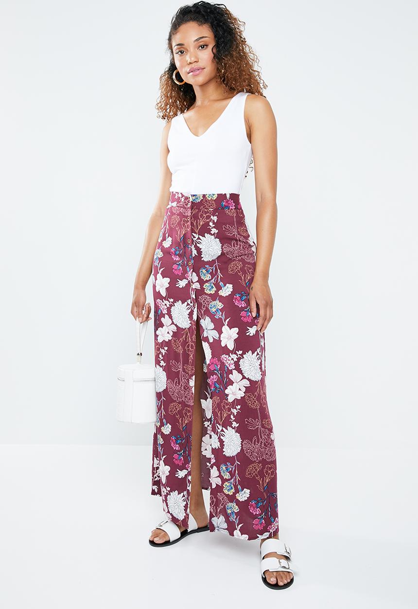 Forever21 - Floral wrap maxi skirt - burgundy